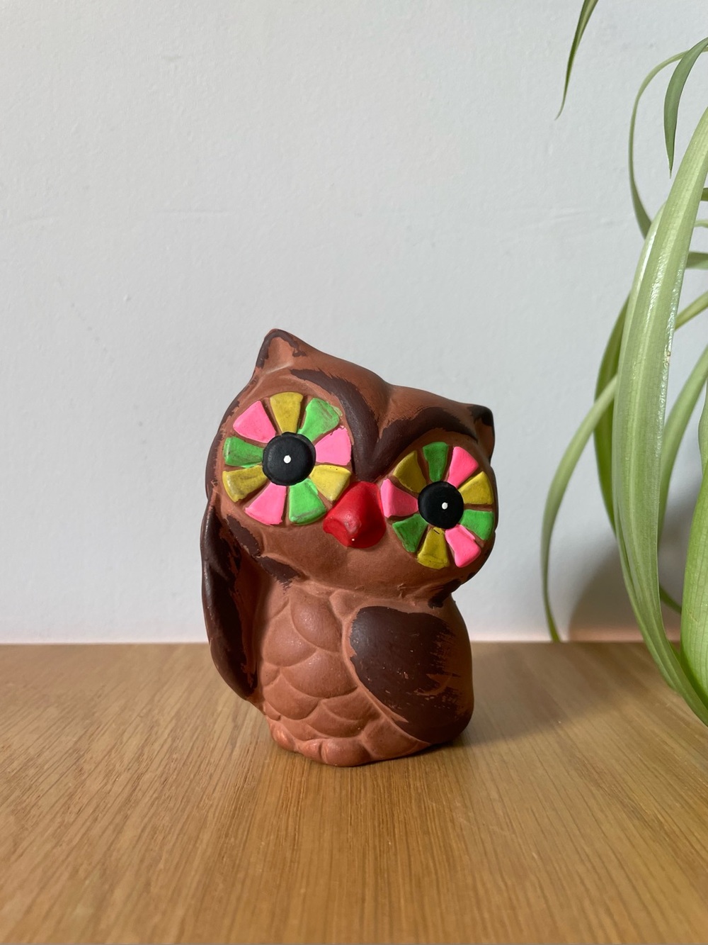 Vintage MCM Ceramic Owl Figurine Flower Power Eyes 1970s Kitsch 🦉